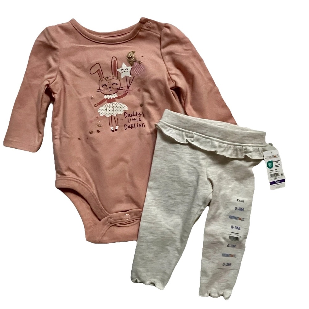 Garamimal Daddy's Little Darling Bunny Set Long Sleeve, Pull On Pants 0-3 Months